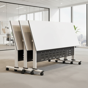 โต๊ะทำงานเคลื่อนที่แบบมินิมอล โต๊ะแบบแถบพร้อมล้อเลื่อน สามารถพับได้ ใช้ได้สองคน เหมาะสำหรับการเรียน การประชุม และการฝึกอบรม - Product Image 2