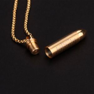 Altın kaplama Hip Hop kolye Unisex titanyum çelik mermi şekli kolye açılabilir koymak kemik kül veya parfüm aile kolye - Product Image 5