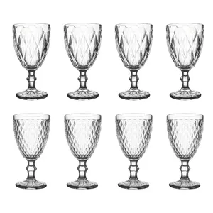 Wholesale 240ml 8oz European Diamond Embossed Colored Glass Blue Green Purple Gray Wine Champagne Glass Cup Mug goblet glass