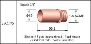 Boquilla <span class=keywords><strong>de</strong></span> soldadura Tweco 25CT-50/62/75 5/8-Rosca 18UNF para puntas <span class=keywords><strong>de</strong></span> <span class=keywords><strong>pistola</strong></span> <span class=keywords><strong>de</strong></span> soldadura MIG 5 # 500A - Product Image 2