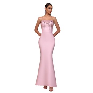 여성용 스트랩리스 밴디지 플래시 다이아몬드 크리스탈 실버 그레이 슬림핏 프롬 파티웨어 드레스 엠파이어 웨이스트라인 스트레이트 디지털 - Product Image 6