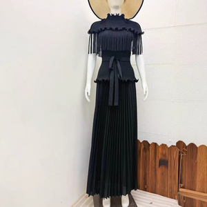 PY 2026 Summer Casual Miyake Eco-Friendly Pleated Midi Dress Fringe <b>Elastic</b> Waist Western Clothing Women Wholesale Bulk - Product Image 3