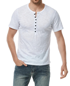 Vente en gros Chemise Henry d'été décontractée de couleur blanche et solide à manches courtes pour homme T-shirt athlétique de sport coupe ajustée - Product Image 1