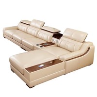 Canapé d'angle en cuir véritable, style moderne et minimaliste, avec interface USB, démontable, pour petits/grands espaces, luxe discret pour salon