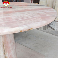 Table Ronde Design en Marbre Onyx Rose pour Salle à Manger, Meubles de Luxe pour Villa et Hôtel
