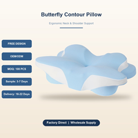 Almohada ergonómica de contorno de mariposa envasada al vacío con soporte para el cuello, suministro al por mayor de fábrica
