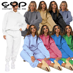 Benutzer definierte Herbst Übergroße 2-teilige Baumwolle Sportswear Damen Lounge Hoodie Jogger Set Fleece Trainings anzug Front für Winter Herbst - Product Image 1