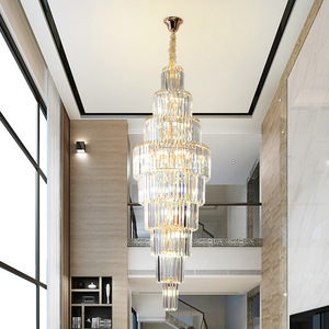 Grand lustre pour bâtiment duplex, lampe de hall en cristal, lustre pour escalier rotatif, lustre post-moderne pour salon de villa - Product Image 2