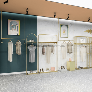 Scaffale per <span class=keywords><strong>abbigliamento</strong></span> da pavimento in oro di fascia alta appendiabiti in metallo espositore per vestiti scaffale per <span class=keywords><strong>negozio</strong></span> di <span class=keywords><strong>abbigliamento</strong></span> Boutique - Product Image 3