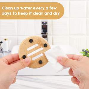 Juego de 4 Jaboneras de Bambú para <span class=keywords><strong>Ducha</strong></span>, Soportes Redondos de <span class=keywords><strong>Madera</strong></span> con Bandeja Autodrenante para Barras de Champú y Acondicionador - Product Image 5