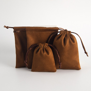Sac de rangement en velours marron imprimé avec cordon de serrage pour bijoux, sac d'emballage cadeau pour bijoux, sac d'emballage pour écouteurs, vente en gros, en stock - Product Image 1
