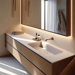 Meuble de salle de bain tout-en-un moderne avec lavabo en céramique en plaque de roche, style bois moderne, pour lavage <span class=keywords><strong>des</strong></span> mains et du visage - Product Image 2