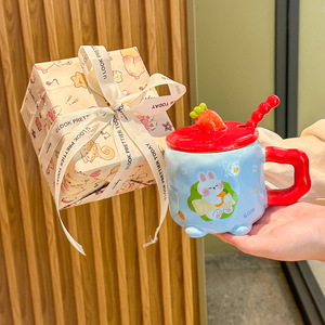 Taza de cerámica de conejo de rábano lindo Lelyi con tapa y cuchara diseño de dibujos animados taza de pareja para regalo de cumpleaños de un amigo - Product Image 5