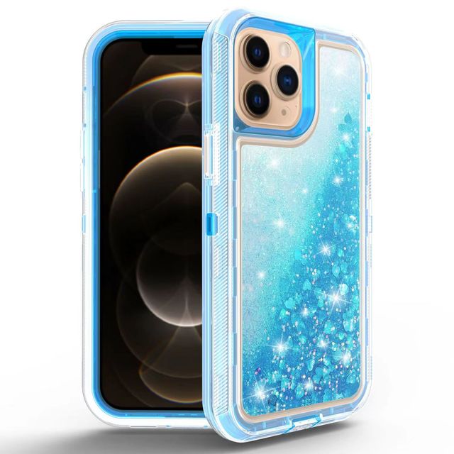 Liquid Quicksand Glitter Defender Phone Case Heavy Duty Flowing Sequins Protective Cover for iPhone