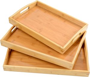 Plateau de rangement à un niveau en bois de bambou avec poignées, écologique et multifonctionnel pour la cuisine, les fêtes, le thé et le petit-déjeuner - Product Image 2