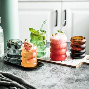 Tasses en <span class=keywords><strong>verre</strong></span> créatives et mignonnes de 12 oz, vertes, grises, ambrées, transparentes, verres <span class=keywords><strong>à</strong></span> côtes avec pailles pour l'eau, les jus, les boissons, les cocktails - Product Image 5