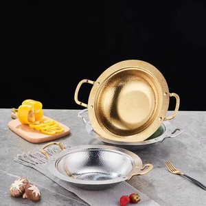 Marmite à fondue dorée martelée de qualité alimentaire 304, double poignée, LFGB FDA, épaisse, compatible induction, pour shabu, ramen, usage domestique, restaurant, traiteur, cuisine - Product Image 2