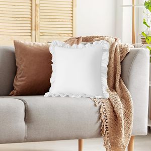 Housse de coussin carrée blanche à volants, la plus vendue par le fabricant, résistante aux plis, disponible en couleurs personnalisées - Product Image 2