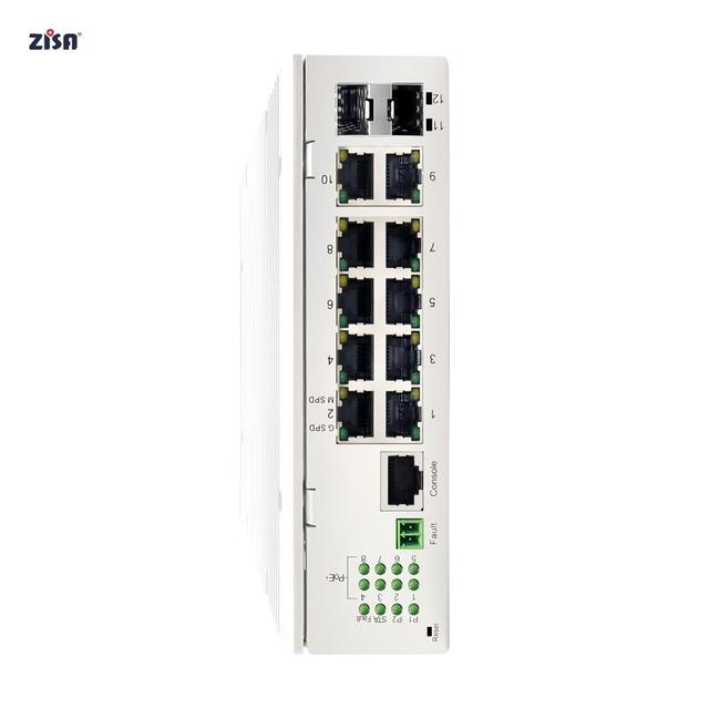 Popular ZISA ZS3012GSMI_V6 8-Port Gigabit Industrial Managed PoE Switch 2 SFP 30W IEEE802.3af/at 240W Fast Ring Web/SNMP -40~75