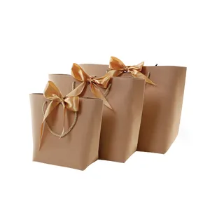 Luxury gift bag white paper with ribbon Brown paper bag with logo print