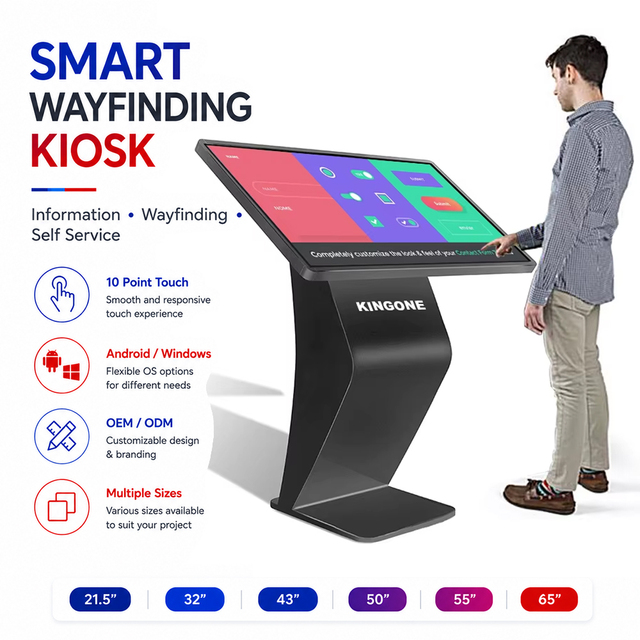 43-Inch Floor Standing LCD Interactive Touch Screen Totem Smart Kiosk Display for Retail Education Video Self-Service Ordering