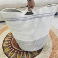 Paniers à linge décoratifs en corde de coton écologiques Toile ronde à motifs variés Durable et solide pour le rangement des vêtements