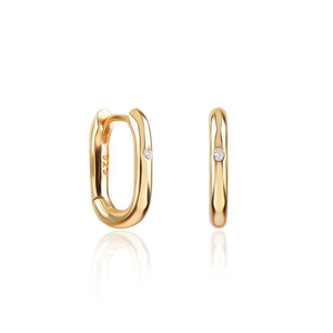 QLEESI INS Boucles d'oreilles créoles minimalistes en laiton pour femme, avec diamant en forme de O, style niche - Product Image 1