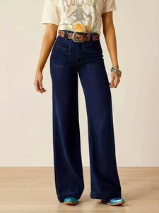 Femmes <span class=keywords><strong>Vintage</strong></span> grande taille coupe ajustée jambe droite hanche ascenseur jambe large Style américain jean décontracté à la mode jambe allongement - Product Image 2