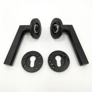 무광 블랙 알루미늄 합금 분할 도어락 라운드 로즈 인테리어 도어 핸들 L001 - Product Image 3