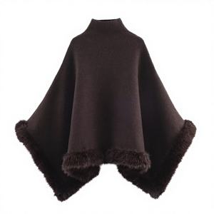 JKK Fur Women's 100% Real Cashmere & Fox Fur Long Poncho Spring Fashion Soft Shawl - Product Image 3