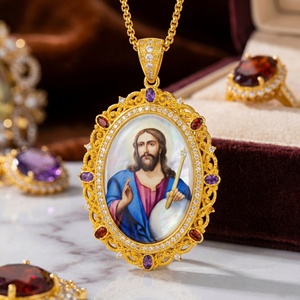 Icono de Cristo el Maestro, Icono de Cristo la Bendición, Colgante de Icono de Santo Ortodoxo, Lapislázuli, Gema Religiosa, Bizantinismo, Pintado a Mano - Product Image 1