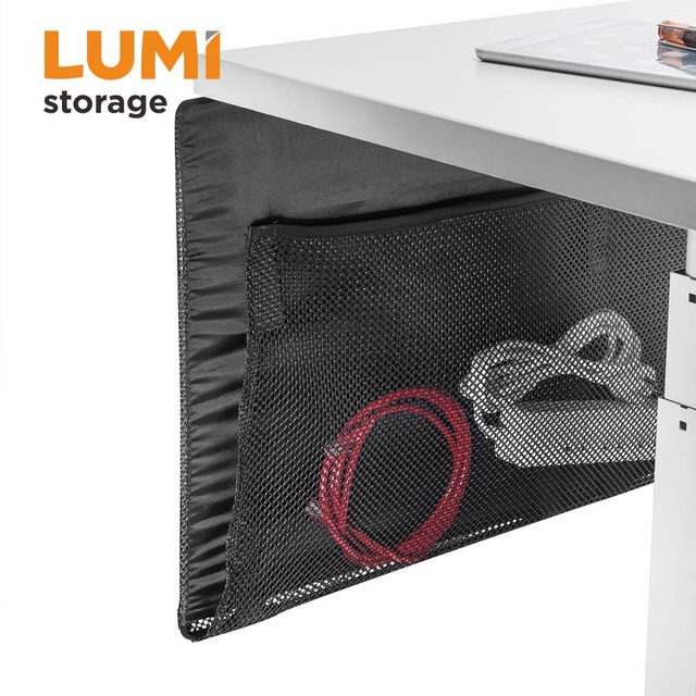 CC12-3 Large Size Under Desk Privacy Panel Fabric Cable Management Net Wire Sleeve Pocket for Standing Desk Workstation Divider