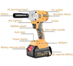 2021 Multi function cordless 13000ah big capacity lithium battery air impact wrench for auto repairing