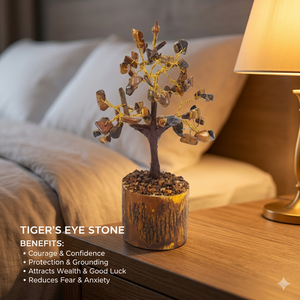 Tiger Eye Stone <b>Tree</b> Figurine Handmade Gemstone Environmentally Friendly Feng Shui Home Decoration From Gujarat - Product Image 1