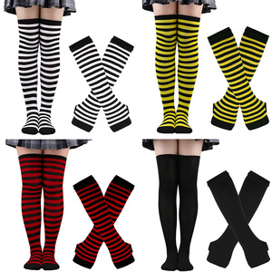 Venta al por mayor mujeres calcetines de fiesta Navidad y Halloween Cosplay calcetines y guantes a rayas sobre la rodilla <span class=keywords><strong>medias</strong></span> altas - Product Image 2