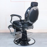 Fauteuil de barbier vintage haut de gamme en cuir avec pompe hydraulique professionnelle inclinable et réglable en hauteur pour salon de beauté