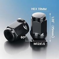 Ecrous de roue en acier noir M12x1.5 Ecrou d'accordeur à extrémité fermée 60 ° compatible avec les jantes Ford Focus Fusion Escape Aftermarket