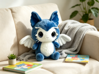 Peluche animal ailé, adorable loup bleu, jouet en peluche doux pour enfants, idéal pour la chambre de jeu et comme cadeau pour enfants