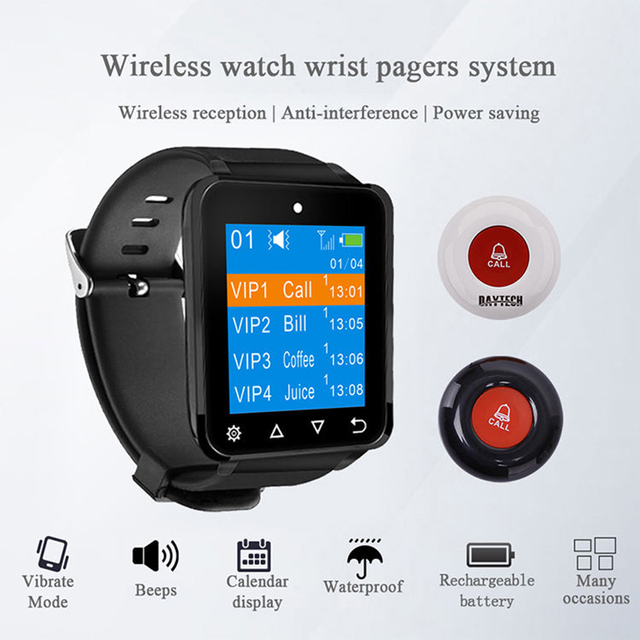 Daytech Wrist Watch Calling Pager System Wireless Waterproof for Caregiver Beeper Elderly Hospital Nursing Home Restaurant