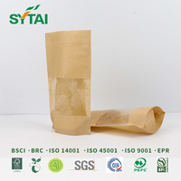 Sachets Doypack Autoportants en Papier Kraft Brun Refermables avec Fermeture Éclair, Thermoscellables, pour Stockage Alimentaire, avec Fenêtre Transparente