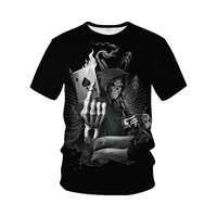 T-shirt décontracté à manches courtes pour hommes avec motif tête de mort de poker 3D, style vintage et amusant