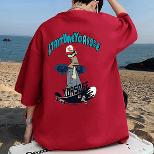 T-shirt in puro cotone con stampa vivace a fumetti da uomo, a maniche corte, vestibilità ampia, per adolescenti, per l'uso quotidiano casual estivo - Product Image 2