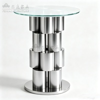 Table de bar ronde en acier inoxydable avec base cylindrique, table haute pour cocktails, idéale pour la maison, les clubs, les hôtels, les halls d'entrée, table haute pour événements, mobilier