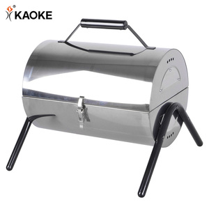 KAOKE 15 Inch Foldable <strong>BBQ</strong> Grill Portable Stainless Steel Grill Camping <strong>BBQ</strong> Grill Outdoor Double <strong>Barrel</strong> Charcoal <strong>BBQ</strong> - Product Image 2