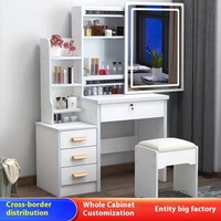 Coiffeuse de chambre à coucher moderne et simple avec LED petit espace de rangement miroir coulissant intégré armoire de maquillage commode d'exportation