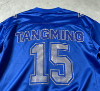 T-shirt unisexe surdimensionné TANGMING de haute qualité, style américain, en jersey, avec strass, 100 % polyester, 220 grammes, col en V sportif, séchage rapide