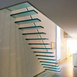 Escalera Recta Moderna de Metal con Recubrimiento en Polvo, Ecológica, para Interiores, con Barandilla de Vidrio, Peldaños Duraderos, Prefabricada - Product Image 1