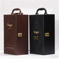 Boîte à vin rectangulaire en cuir PU de luxe personnalisable de haute qualité avec poignée et boucle, emballage portable et écologique pour l'industrie des boissons