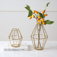 Florero de cristal de estilo nórdico moderno, marco de Metal de oro rosa, tubo de prueba