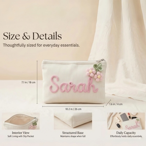 Pochette de maquillage personnalisée pour femmes, pochette cosmétique tissée sur mesure avec nom, trousse de toilette de voyage, cadeau élégant pour <span class=keywords><strong>maman</strong></span>, épouse, elle - Product Image 3